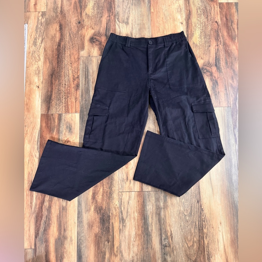 Black Cargo Pants High Waisted Casual Pants Baggy Stretchy Wide Leg Y2K
